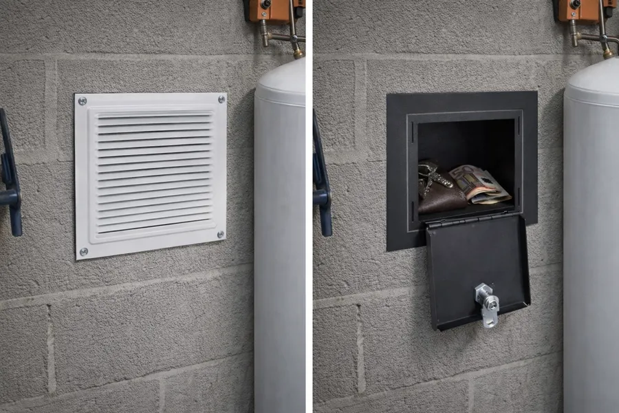 Coffre camouflé sous grille d'aération